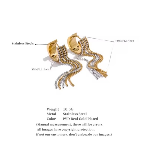 Zara unique stainless steel Gold Tassel Earrings - Picture 8 of 8